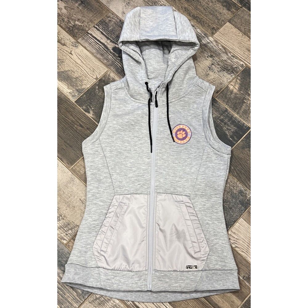 Women's Levelwear Verve Gray Clemson Tigers Full-Zip‎ Hooded Vest Size Medium